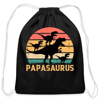 Papasaurus Papa With Three Kids - Papa Saurus Papa - Cotton Drawstring Bag - black - Front
