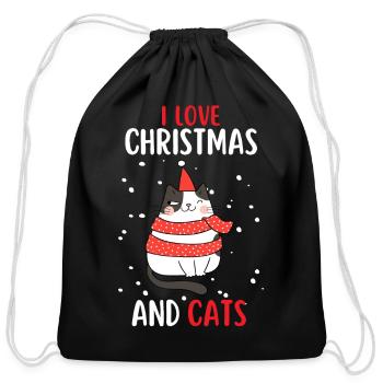 I Love Christmas And Cats Cat Christmas - Cotton Drawstring Bag - black - Front