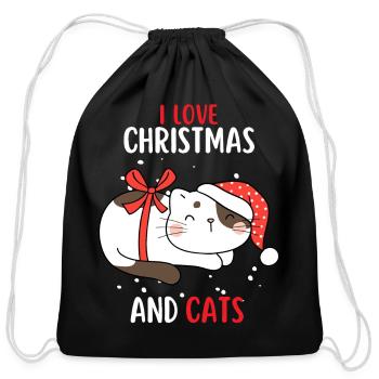 I Love Christmas And Cats Cat Christmas - Cotton Drawstring Bag - black - Front