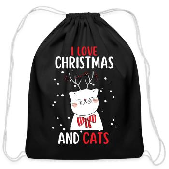 I Love Christmas And Cats Cat Christmas - Cotton Drawstring Bag - black - Front