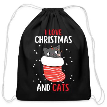 I Love Christmas And Cats Cat Christmas - Cotton Drawstring Bag - black - Front