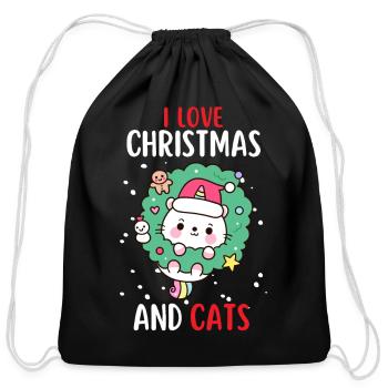 I Love Christmas And Cats Cat Christmas - Cotton Drawstring Bag - black - Front