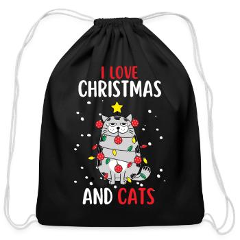 I Love Christmas And Cats Cat Christmas - Cotton Drawstring Bag - black - Front