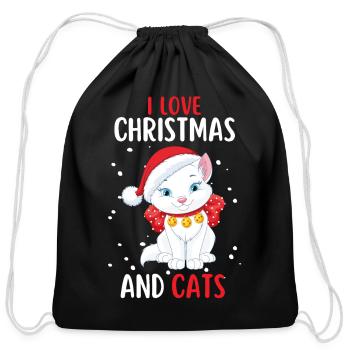 I Love Christmas And Cats Cat Christmas - Cotton Drawstring Bag - black - Front