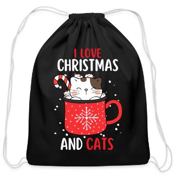 I Love Christmas And Cats Cat Christmas - Cotton Drawstring Bag - black - Front