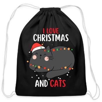 I Love Christmas And Cats Cat Christmas - Cotton Drawstring Bag - black - Front