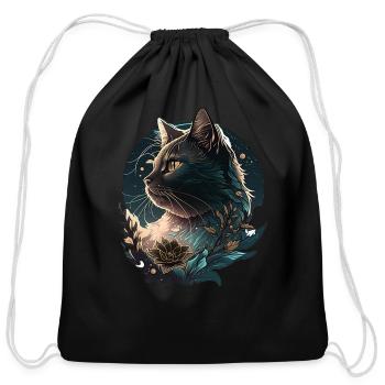Blue Mega Cat - Cotton Drawstring Bag - black - Front