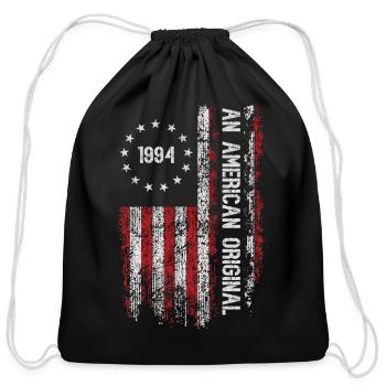 An American Original 1994 Birthday American Flag - Cotton Drawstring Bag - black - Front