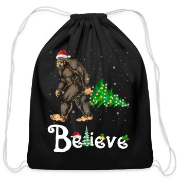 Believe Bigfoot Sasquatch Santa Hat Christmas - Cotton Drawstring Bag - black - Front