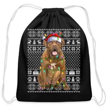 Dogue De Bordeaux Ugly Christmas Santa Hat Sweater - Cotton Drawstring Bag - black - Front
