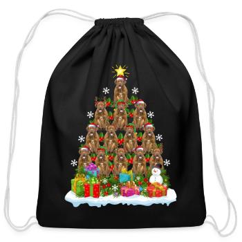 Dogue De Bordeaux Dog Ugly Christmas Tree Santa - Cotton Drawstring Bag - black - Front