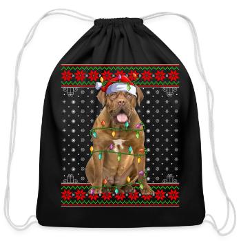 Dogue De Bordeaux Dog Ugly Christmas Lights - Cotton Drawstring Bag - black - Front