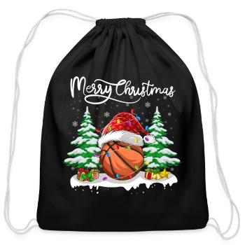 Xmas Basketball Merry Christmas - Cotton Drawstring Bag - black - Front