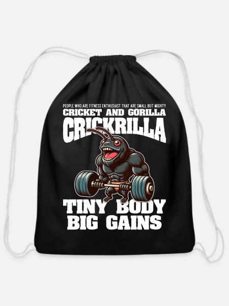 TINY BODY BIG GAINS - CRICKET AND GORILLA - Cotton Drawstring Bag - black
