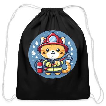 Funny Firefighter Cat - Cotton Drawstring Bag - black - Front