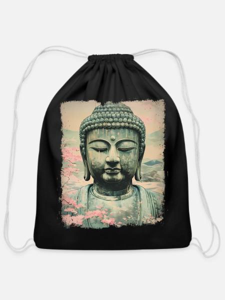 KAMAKURA DAIBUTSU VIBES - JAPAN THEME - Cotton Drawstring Bag - black