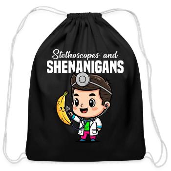 STETHOSCOPES AND SHENANIGANS - DOCTOR GIFT - Cotton Drawstring Bag - black - Front