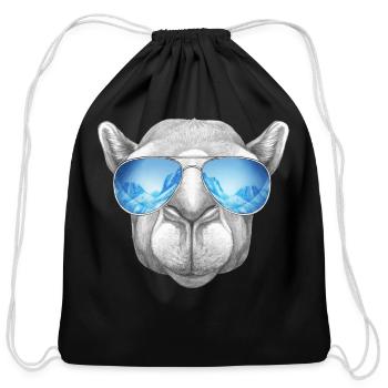 Camel With Mirrored Sunglasses for Animal Lovers - Cotton Drawstring Bag - black - Front
