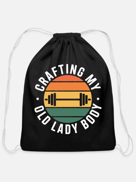 Retro Sunset Barbell Badge - Cotton Drawstring Bag - black