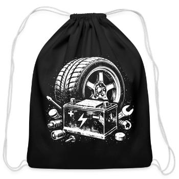 Car Tire Battery Workshop Mechanic Design - Cotton Drawstring Bag - black - Front