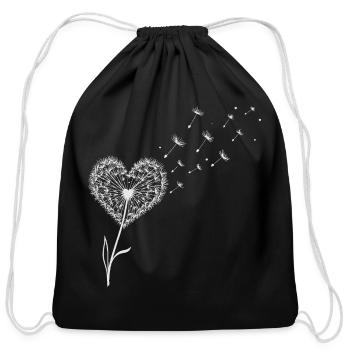Dandelion Heart with Flying Seeds  - Cotton Drawstring Bag - black - Front