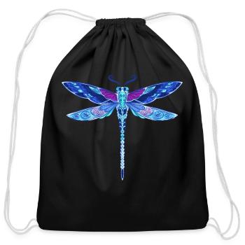 Dragonfly Blue drawing cute gift - Cotton Drawstring Bag - black - Front