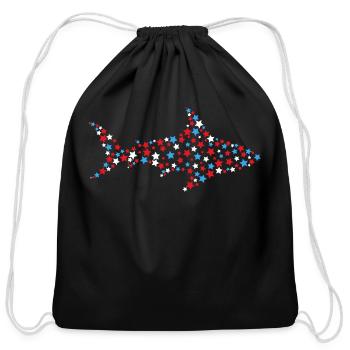 Shark Red White Blue Stars - Cotton Drawstring Bag - black - Front