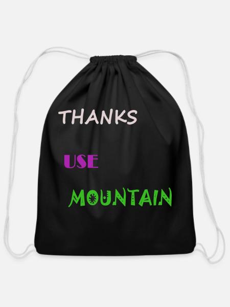 Thanks Use Mountain - Cotton Drawstring Bag - black