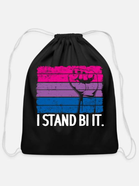 I Stand Bi It Bisexual Funny Bi Pride - Cotton Drawstring Bag - black