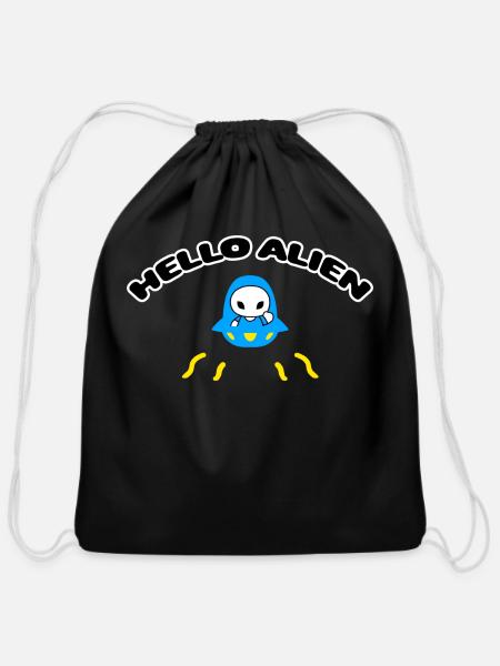HELLO ALIEN - Cotton Drawstring Bag - black