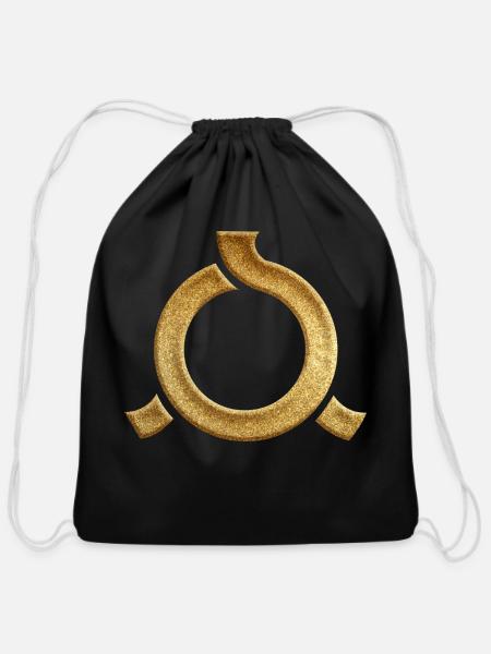Fukushima Prefecture Symbol In Gold Faux - Cotton Drawstring Bag - black
