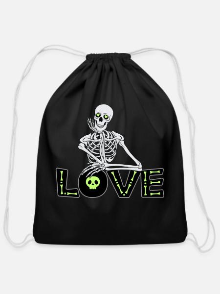 Skeleton in love - Cotton Drawstring Bag - black