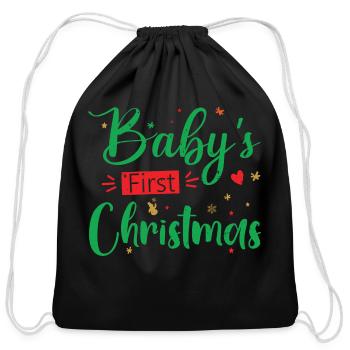 Baby's First Christmas Cute Baby Matching T-Shirt - Cotton Drawstring Bag - black - Front