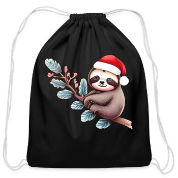Santa Claus Sloth - Cotton Drawstring Bag - black - Front