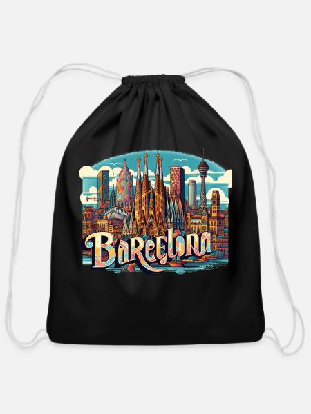 Barcelona City - Cotton Drawstring Bag - black