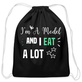 i m a model and i eat a lot - Cotton Drawstring Bag - black - Front