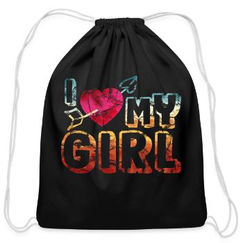 I Love My Girl Funny Vintage Retro - Cotton Drawstring Bag - black - Front