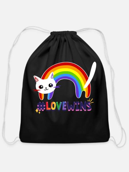 LGBTQ Cat - Cotton Drawstring Bag - black