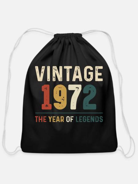 52 Years Old Vintage 1972 52th Birthday Gifts - Cotton Drawstring Bag - black