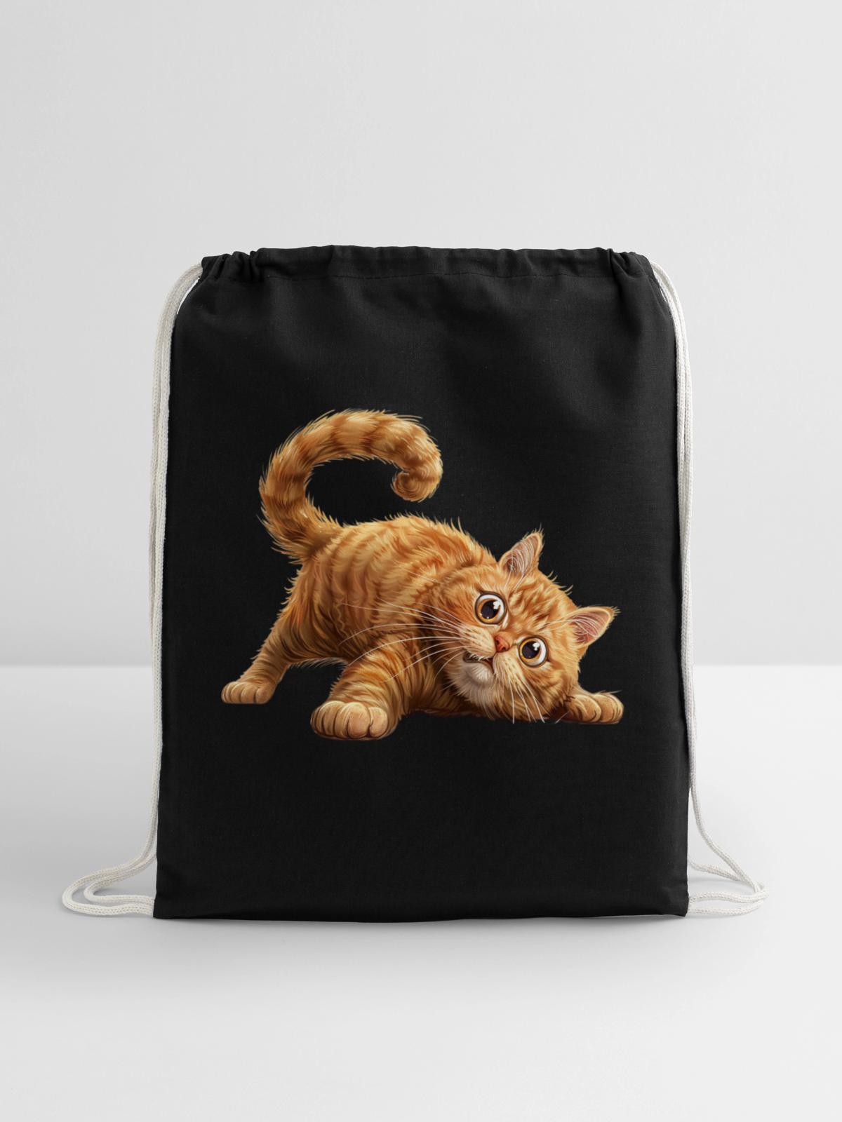 Funny Cat - Cotton Drawstring Bag - black - Front