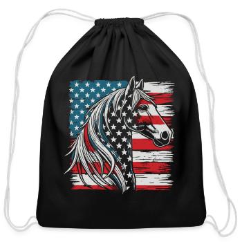 American Flag Horse Design, Patriotic Horse png - Cotton Drawstring Bag - black - Front