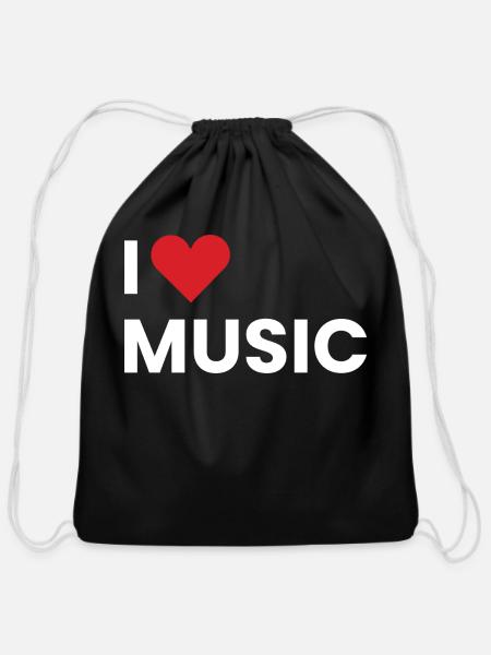 i love music logo sign - Cotton Drawstring Bag - black