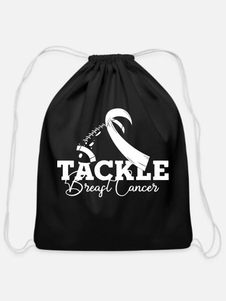 Tackle Breast Cancer Awareness Pink Ribbon - Cotton Drawstring Bag - black