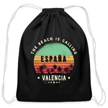 Valencia Spain beach design - Cotton Drawstring Bag - black - Front
