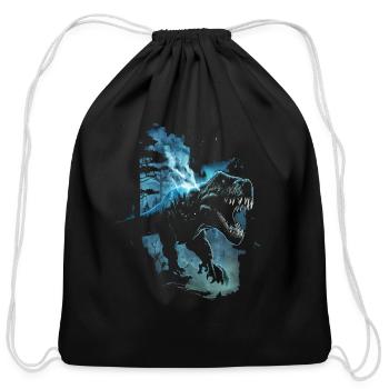 T-Rex running from a meteor storm - Cotton Drawstring Bag - black - Front