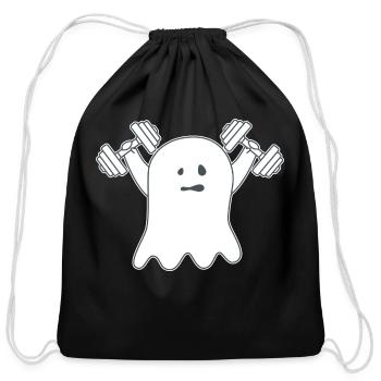 Cute Ghost With Dumbbells - Cotton Drawstring Bag - black - Front