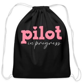 Pilot In Progress Future Pilot Aviation - Cotton Drawstring Bag - black - Front