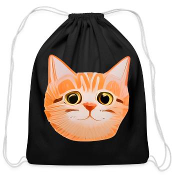 Cute Orange Tabby Cat Face - Cotton Drawstring Bag - black - Front