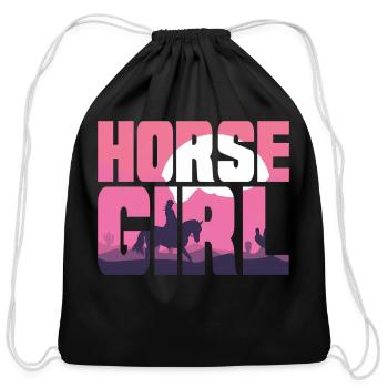Horse Horse Riding - Cotton Drawstring Bag - black - Front