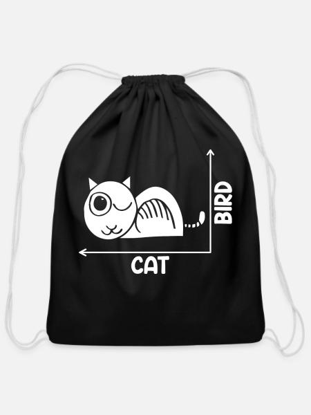 Funny Cat Or Bird Optical Illusion - Cotton Drawstring Bag - black